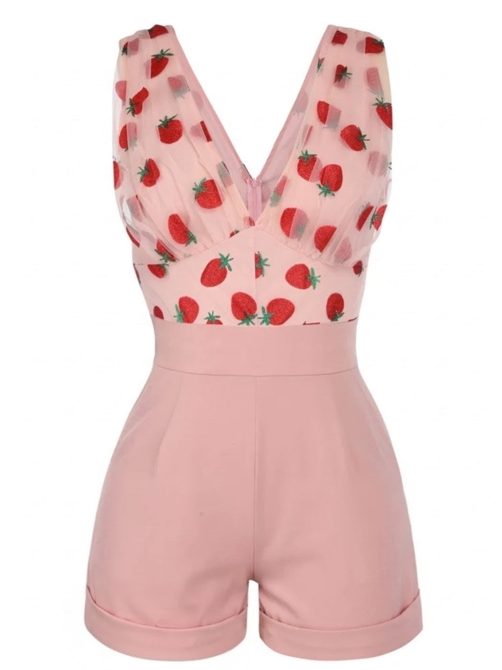 Women's Pink Strawberry-Print Sleeveless Romper